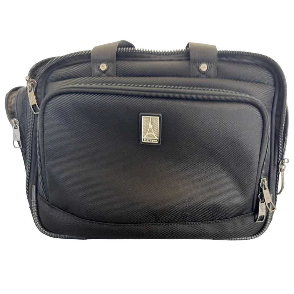 Travelpro Black Ballistic Nylon Flight Bag Multi-Pocket Carry On Travel Briefcas